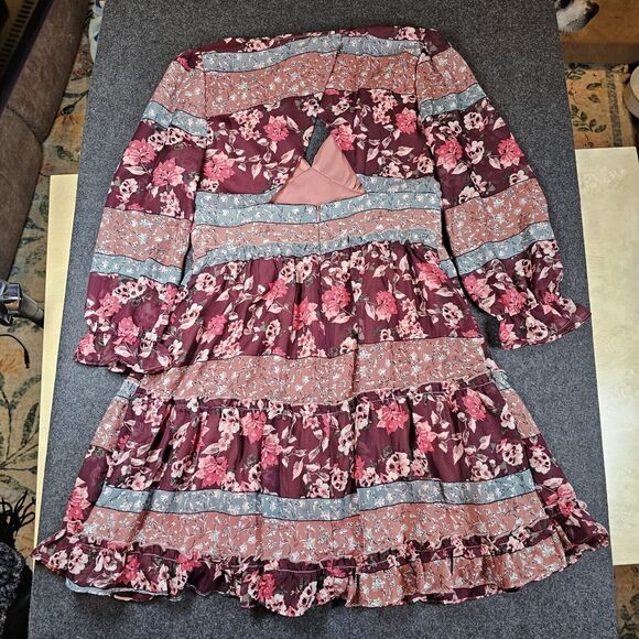 Sage the Label Dress Womens Medium Burgundy Bohemian Cottage Core Prairie Floral - Picture 12 of 16